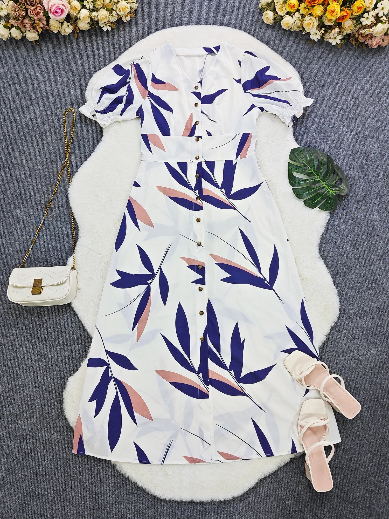 Floral Print Button-Down Maxi Dress Aria Back View