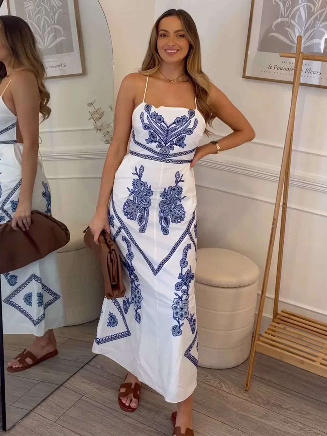 Embroidered Midi Dress Aubrey Back View
