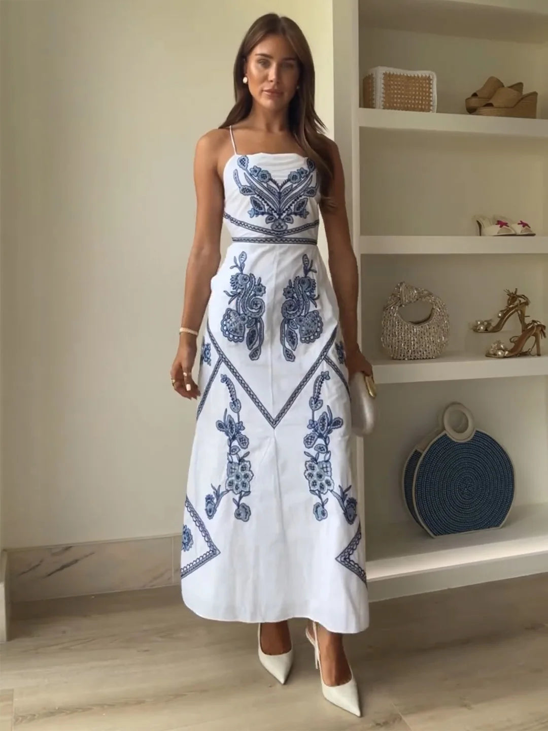 Embroidered Midi Dress Aubrey Front View